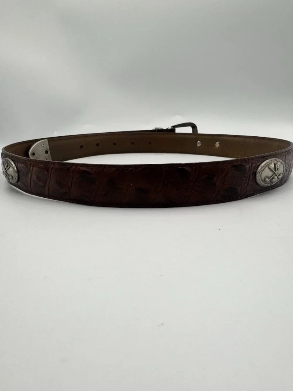 Men's Italian Leather Croc Embossed Golf Concho Belt Brown Sz 36
